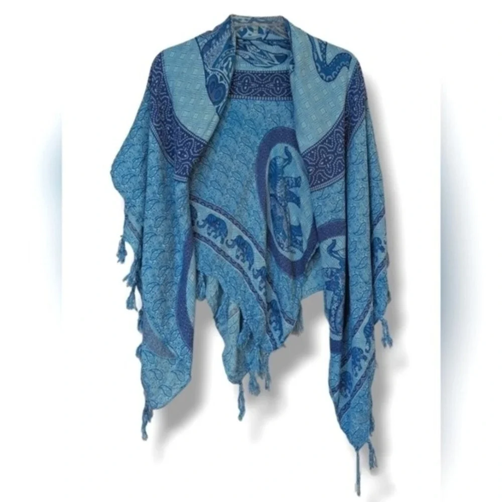 Elephant Scarf Wrap‎ Shawl Paisley Blue Aqua Boho Beach Lightweight